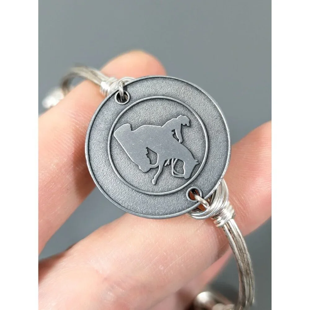 Bourbon‎ and Boweties Horse Equestrian Polo Bangle Bracelet 7.5 in Silver Tone